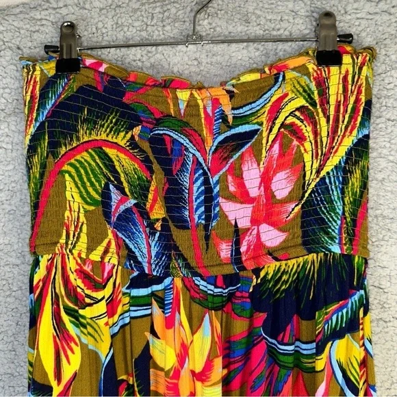 Aerie Strapless‎ Smocked Floral Midi Small Petite Dress - Picture 8 of 11